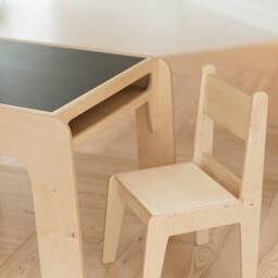 Kids Table & Chairs Set Reversible Blackboard Tabletop, Birch Wood - thumbnail 4