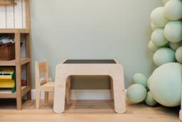 Kids Table & Chairs Set Reversible Blackboard Tabletop, Birch Wood - thumbnail 1