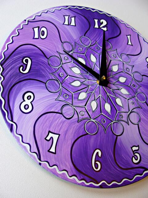 Violet Riot Clock - Geometric Psychedelic Wall Made From Recycled Vinyl Record. Hand Painted Bohemian Home Decor in Purple & White - image 1