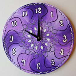 Violet Riot Clock - Geometric Psychedelic Wall Made From Recycled Vinyl Record. Hand Painted Bohemian Home Decor in Purple & White - thumbnail 3