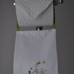 Fabric Storage Holder. Bath Decor. Embroidery Toilet Roll Holder. White - Green Clover . 1-2 - thumbnail 2
