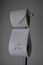 Fabric Storage Holder. Bath Decor. Embroidery Toilet Roll Holder. White - Green Clover . 1-2 - thumbnail 1