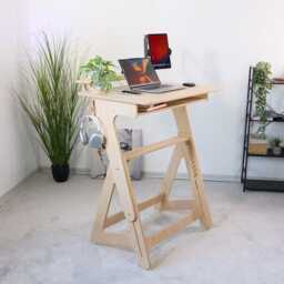 Adjustable Computer Desk Plywood Sit Stand Manual Desk With Monitor Shelf - thumbnail 2