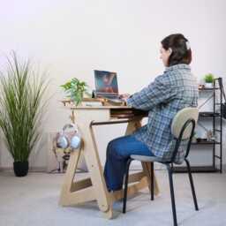 Adjustable Computer Desk Plywood Sit Stand Manual Desk With Monitor Shelf - thumbnail 1