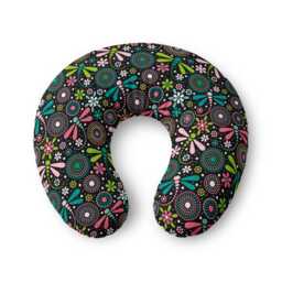 Floral Mandala Nursing Pillow Cover Black , Pink, Green Dragonfly Pattern - thumbnail 1