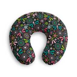 Floral Mandala Nursing Pillow Cover Black , Pink, Green Dragonfly Pattern - thumbnail 2