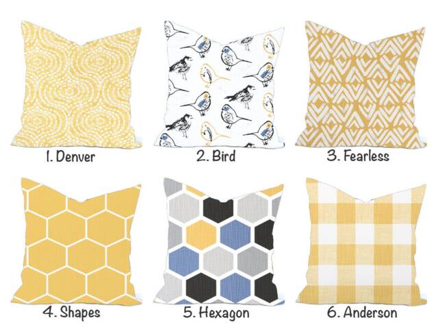 One High Quality Cover, Yellow Pillow Decorative Pillow, Blue Black Accent Bird Pillow, Mid Century - image 1