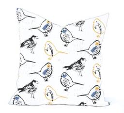 One High Quality Cover, Yellow Pillow Decorative Pillow, Blue Black Accent Bird Pillow, Mid Century - thumbnail 2
