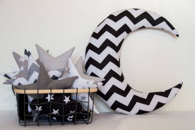 Cute Moon Cotton Throw Pillow Children Kids Bedroom Bed Decoration Night Sky Cot Decor Cosy Moonlight Baby Gift Chevron Starry Smooth - image 1