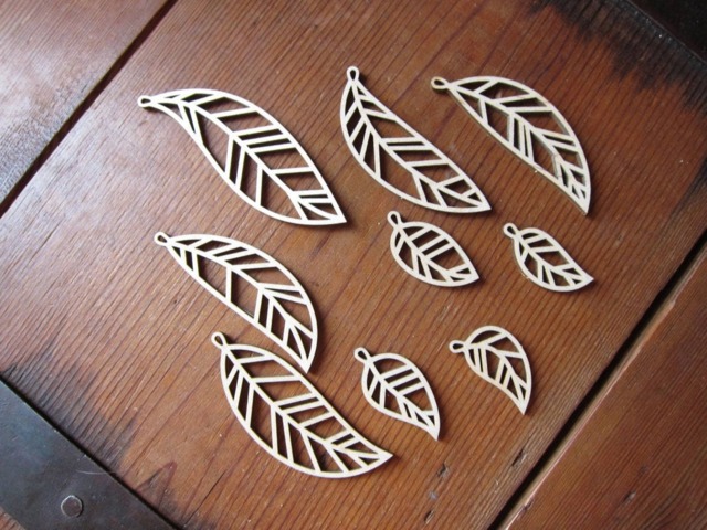 Wooden Feather & Leaf Christmas Ornaments - Set Of 9 Birch Plywood Decorations - image 1