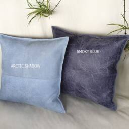 Smoky Blue Vegan Leather Pillow Cover Modern Farmhouse Throw Case - thumbnail 4