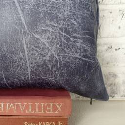 Smoky Blue Vegan Leather Pillow Cover Modern Farmhouse Throw Case - thumbnail 2