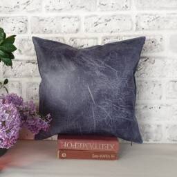 Smoky Blue Vegan Leather Pillow Cover Modern Farmhouse Throw Case - thumbnail 3