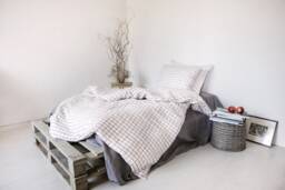 Romantic, Cosy Linen Duvet Cover Rose With Checks. Linen Flap, Buttons, Home Decor, Lithuanian Linen, Soft Bedding