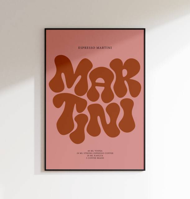 Espresso Martini Print - Cocktail Poster Wall Art A5 A4 A3 Bold Typographic Drink Bar Groovy Funky - image 1