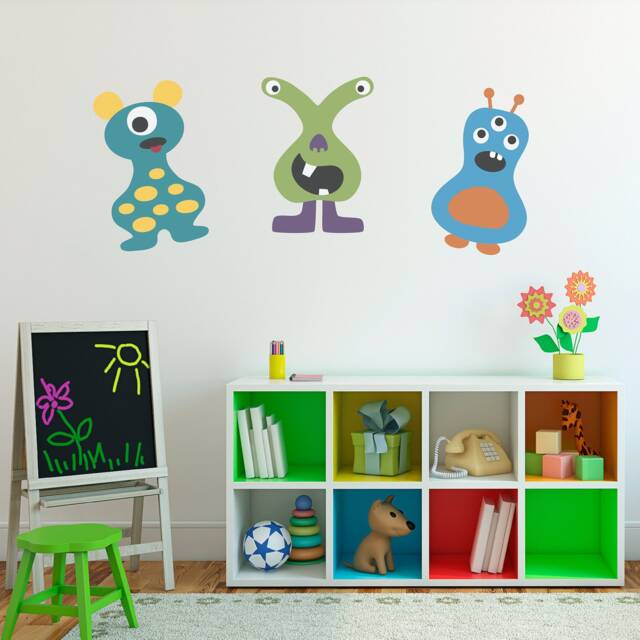 Monster Wall Decals Set Of 3 Vinyl Kids Room Decor - image 1