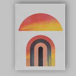 Warm Sunset Arch Abstract Geometric Minimalist Canvas Wall Art Print Decor Picture Ready To Hang - thumbnail 1