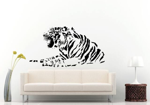 Tiger Laying Down & Roaring Beautiful Predator Animal Jungle Cat Wall Decal Vinyl Sticker Mural Room Decor L639 - image 1