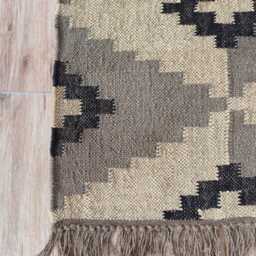 Bespoke Wool Jute Kilim Rug - Neutral Geometric Diamond Pattern Boho For Home Decor - thumbnail 3