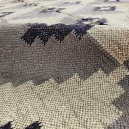 Bespoke Wool Jute Kilim Rug - Neutral Geometric Diamond Pattern Boho For Home Decor - thumbnail 4