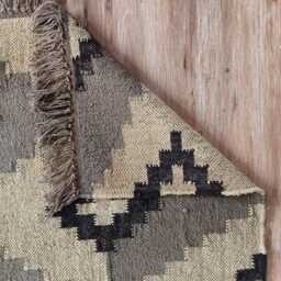 Bespoke Wool Jute Kilim Rug - Neutral Geometric Diamond Pattern Boho For Home Decor - thumbnail 2