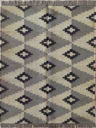 Bespoke Wool Jute Kilim Rug - Neutral Geometric Diamond Pattern Boho For Home Decor - thumbnail 1