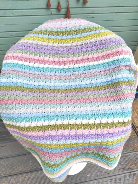 Crochet Granny Square Blanket Pastel Striped Afghan Throw, Handcrafted Acrylic Blanket - image 1
