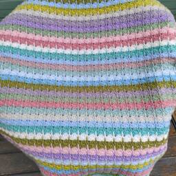 Crochet Granny Square Blanket Pastel Striped Afghan Throw, Handcrafted Acrylic Blanket - thumbnail 3