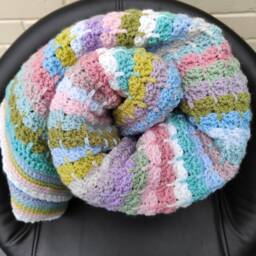 Crochet Granny Square Blanket Pastel Striped Afghan Throw, Handcrafted Acrylic Blanket - thumbnail 2