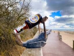 Wooden Duck Beer Bottle Holder Black Antique Look 21 cm High X 24 Long - thumbnail 1