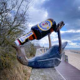 Wooden Duck Beer Bottle Holder Black Antique Look 21 cm High X 24 Long - thumbnail 3
