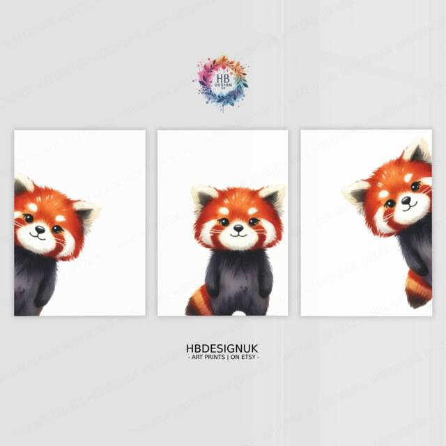 Peekaboo Red Panda Prints - Set Of 3 Nursery Posters - Animal Playroom Decor Gender Neutral Baby Wall Art Peeking Poster Print A3/A4 - image 1