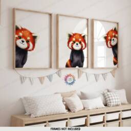 Peekaboo Red Panda Prints - Set Of 3 Nursery Posters - Animal Playroom Decor Gender Neutral Baby Wall Art Peeking Poster Print A3/A4 - thumbnail 2