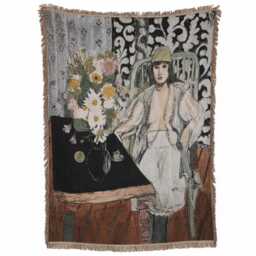 Vintage Woven Art Tapestry Blanket - Woman With Flowers Table Decor Artistic Throw, Wall Hanging - thumbnail 2