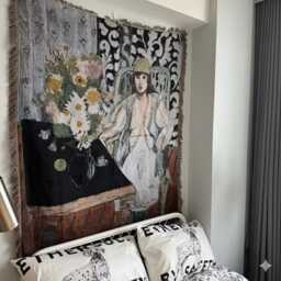 Vintage Woven Art Tapestry Blanket - Woman With Flowers Table Decor Artistic Throw, Wall Hanging - thumbnail 1