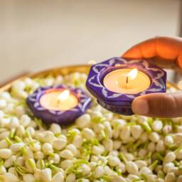 Blue Round Pottery Diya Set Of 2/4/6, Candel Stand, T-Light Holder, Handcrafted Diyas, Potters in Jaipur - thumbnail 1