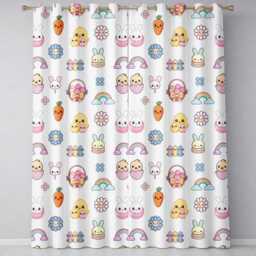 Cute Easter Chick Bunny Flower Fence Pastel Seamless Pattern Readymade Eyelet Ring Top Thermal 100% Blackout Curtains - thumbnail 2