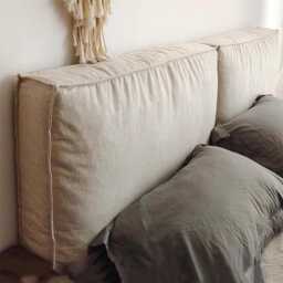 Linen Sofa Cushion Cover, Backrest Cover, Off White Cushion Cover With Piping, Bench Cover, Bed Back Cover - thumbnail 1
