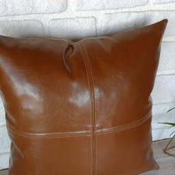 Brown Faux Leather Pillow Cover - Modern Home Decor, 16x16 Inch - thumbnail 3