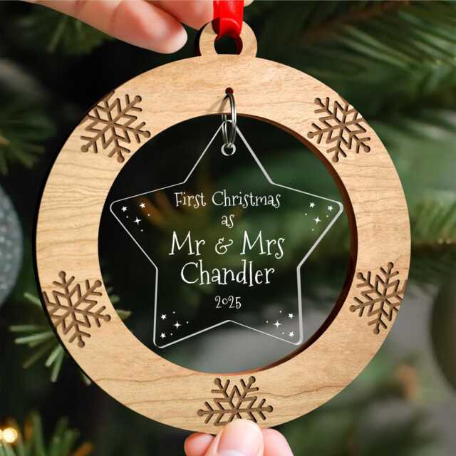 First Christmas As Mr & Mrs Decoration, Personalised Married Ornament, Newlywed Gift, 1st & Mrs, With Red Bag - image 1