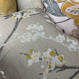 Blossom Cushion Cover, Pillowcase in Mustard Beige Floral Pillow, Countryside Home - Made UK John Lewis Designer Weave Furnishing Fabric - thumbnail 3