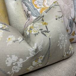Blossom Cushion Cover, Pillowcase in Mustard Beige Floral Pillow, Countryside Home - Made UK John Lewis Designer Weave Furnishing Fabric - thumbnail 4