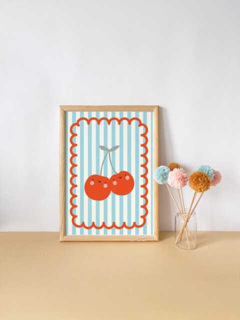 Bright Happy Cherry Childrens Wall Print For Nursery Or Bedroom - image 1