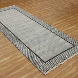 Handmade Beige Dhurrie Rug Indian Block Print Cotton Kilim, Custom Size - thumbnail 2