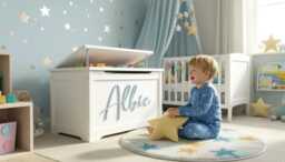 Scribble Font Wooden Name Sign - Nursery Toy Box Decor 30cm - thumbnail 1