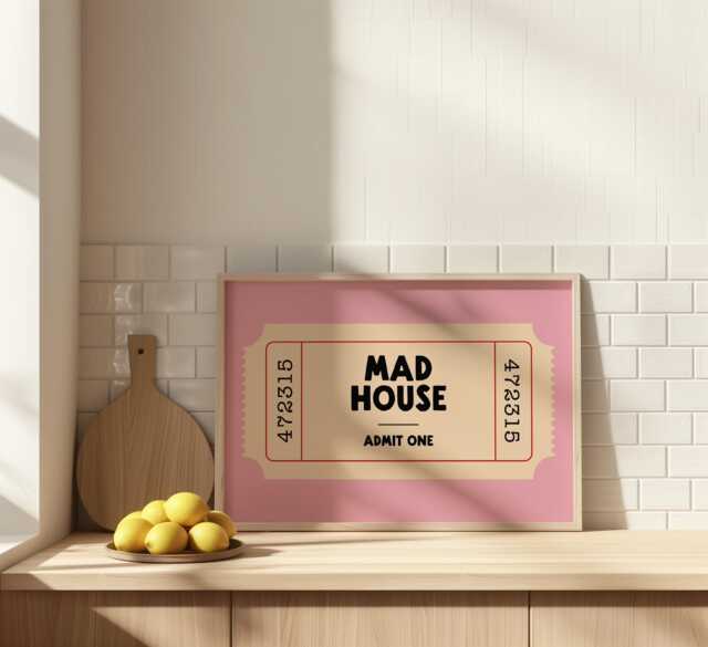 Mad House Print - Entryway Wall Art Hallway Retro Ticket Welcome Sign - image 1