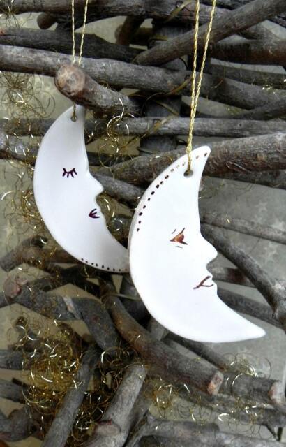 White Gold Christmas Ornaments Moon Ceramic Luxury Winter Porcelain Home Decoration Wedding Gift Set Of 2 - image 1