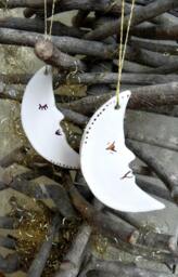 White Gold Christmas Ornaments Moon Ceramic Luxury Winter Porcelain Home Decoration Wedding Gift Set Of 2 - thumbnail 1