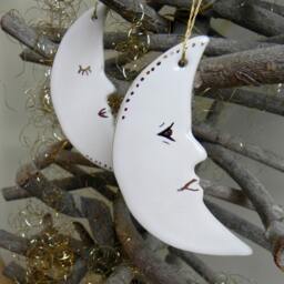 White Gold Christmas Ornaments Moon Ceramic Luxury Winter Porcelain Home Decoration Wedding Gift Set Of 2 - thumbnail 2