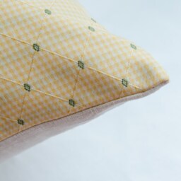 Yellow Checkered Pillow Cover - Green Accents, Farmhouse Decor - thumbnail 2